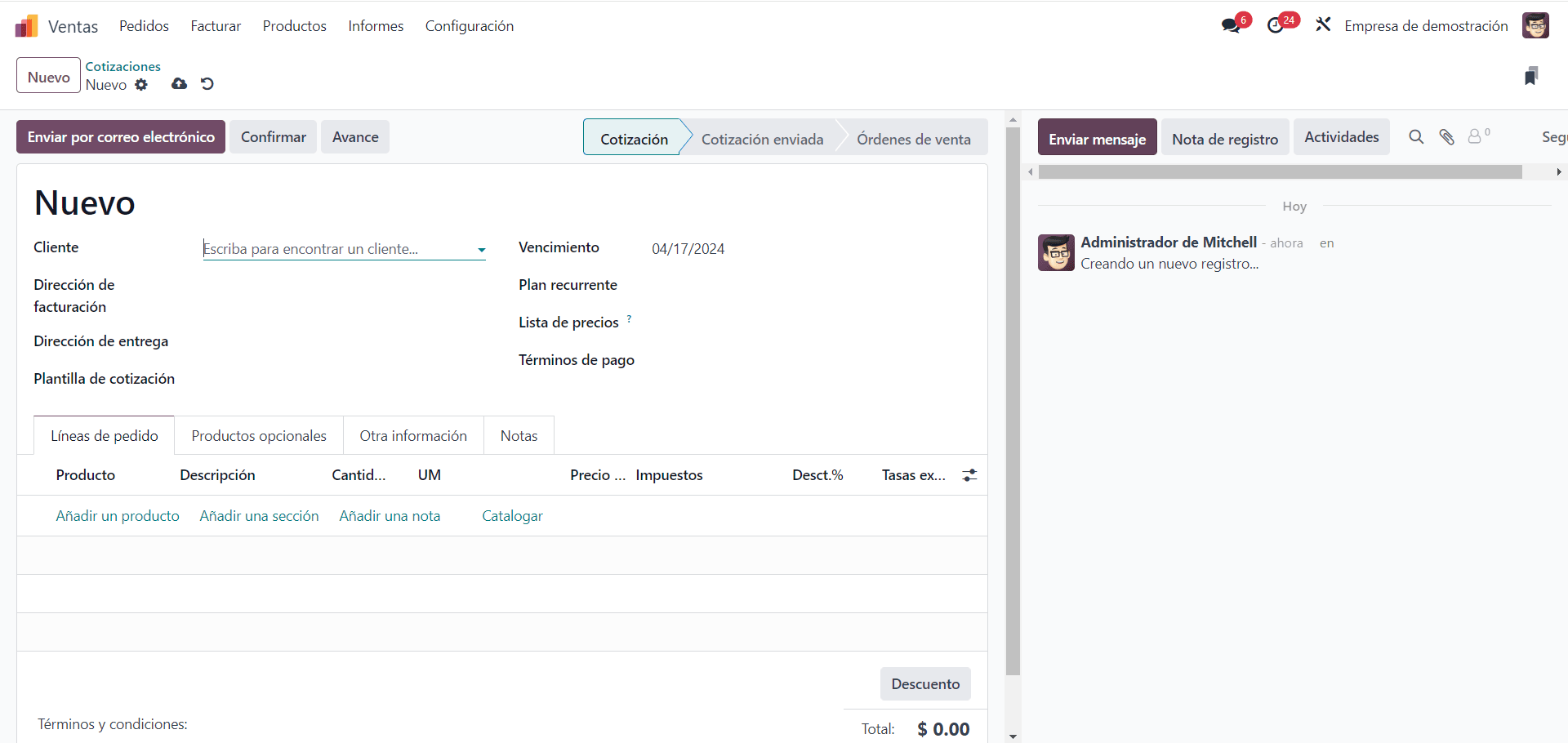 Aplicación  Ventas Odoo